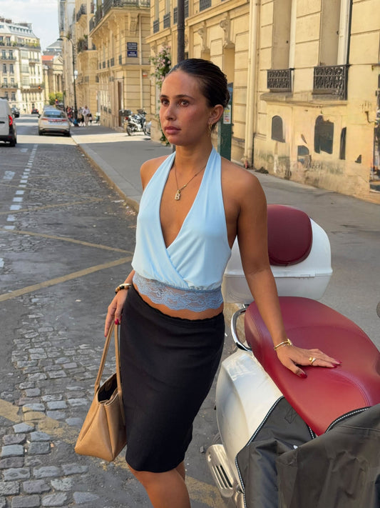 Alva halterneck top with lace - Blue