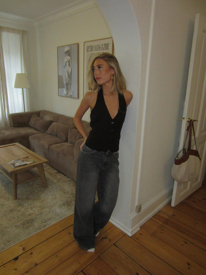 Rikke fitted vest with tie detail - Black