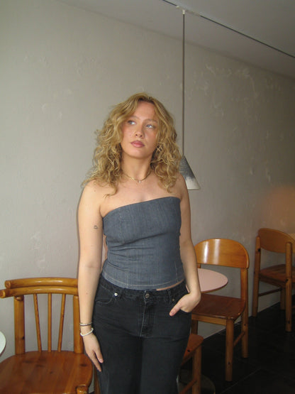 Malina denim top - Dark grey