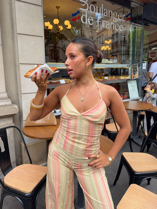 Mareno halterneck top with stripes - Yellow/pink/green
