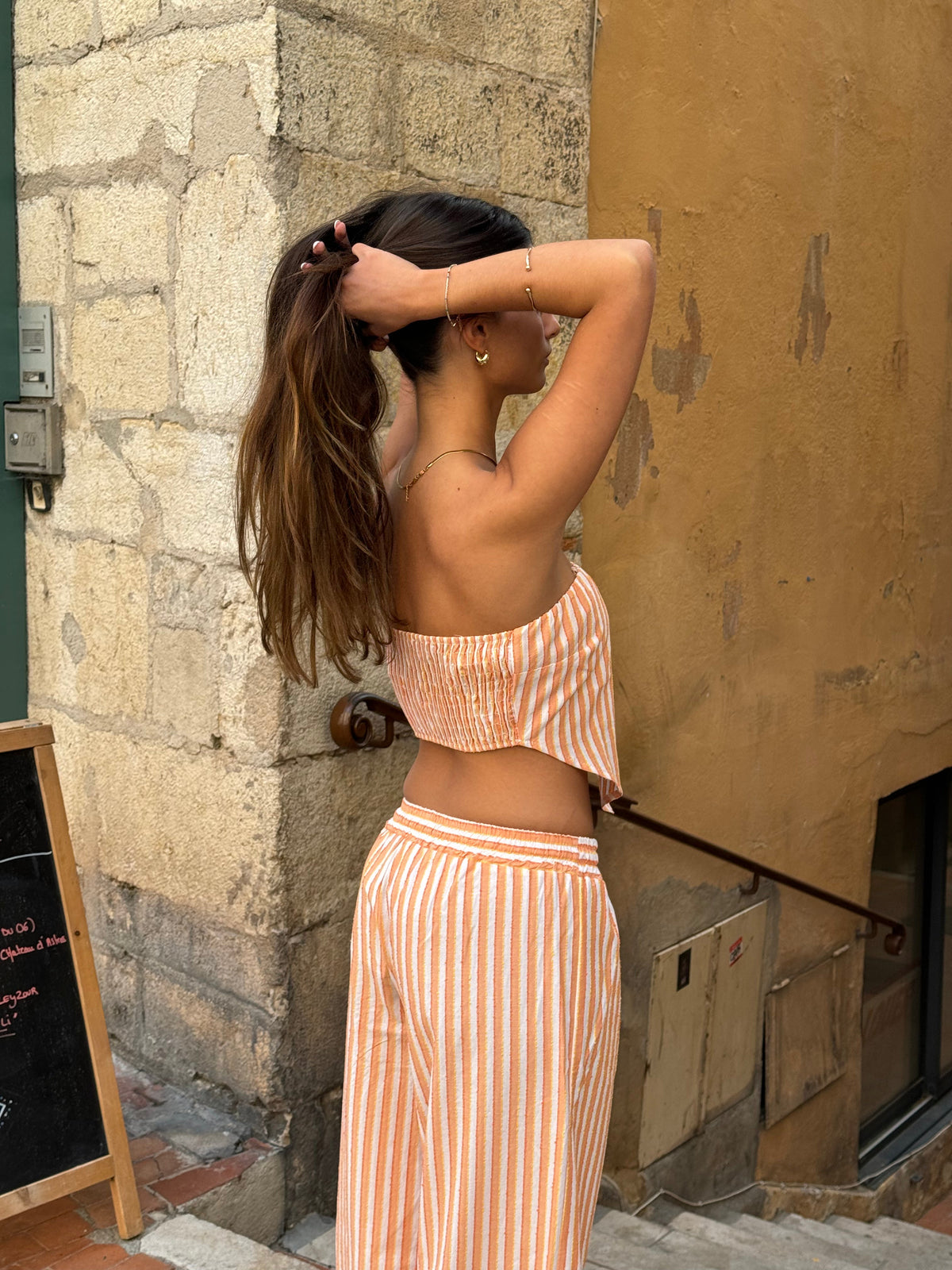 Aura striped top - Orange/white