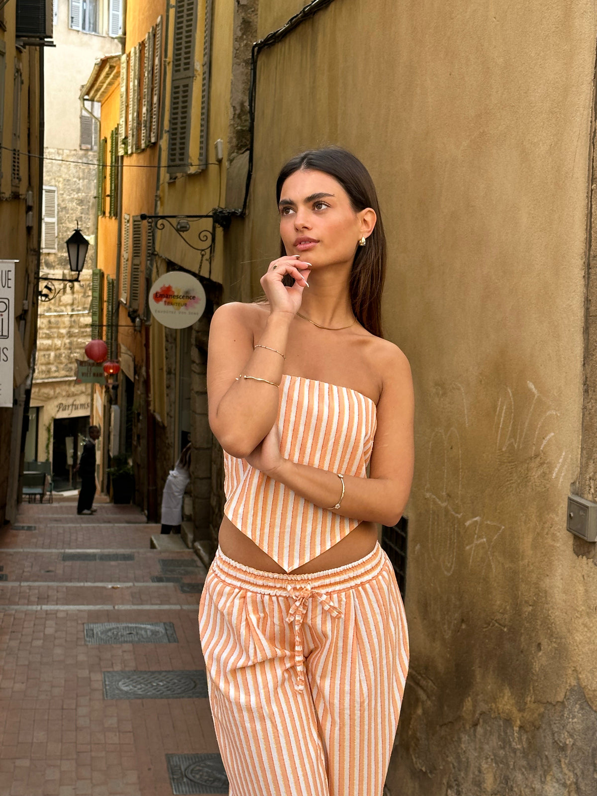 Aura striped top - Orange/white