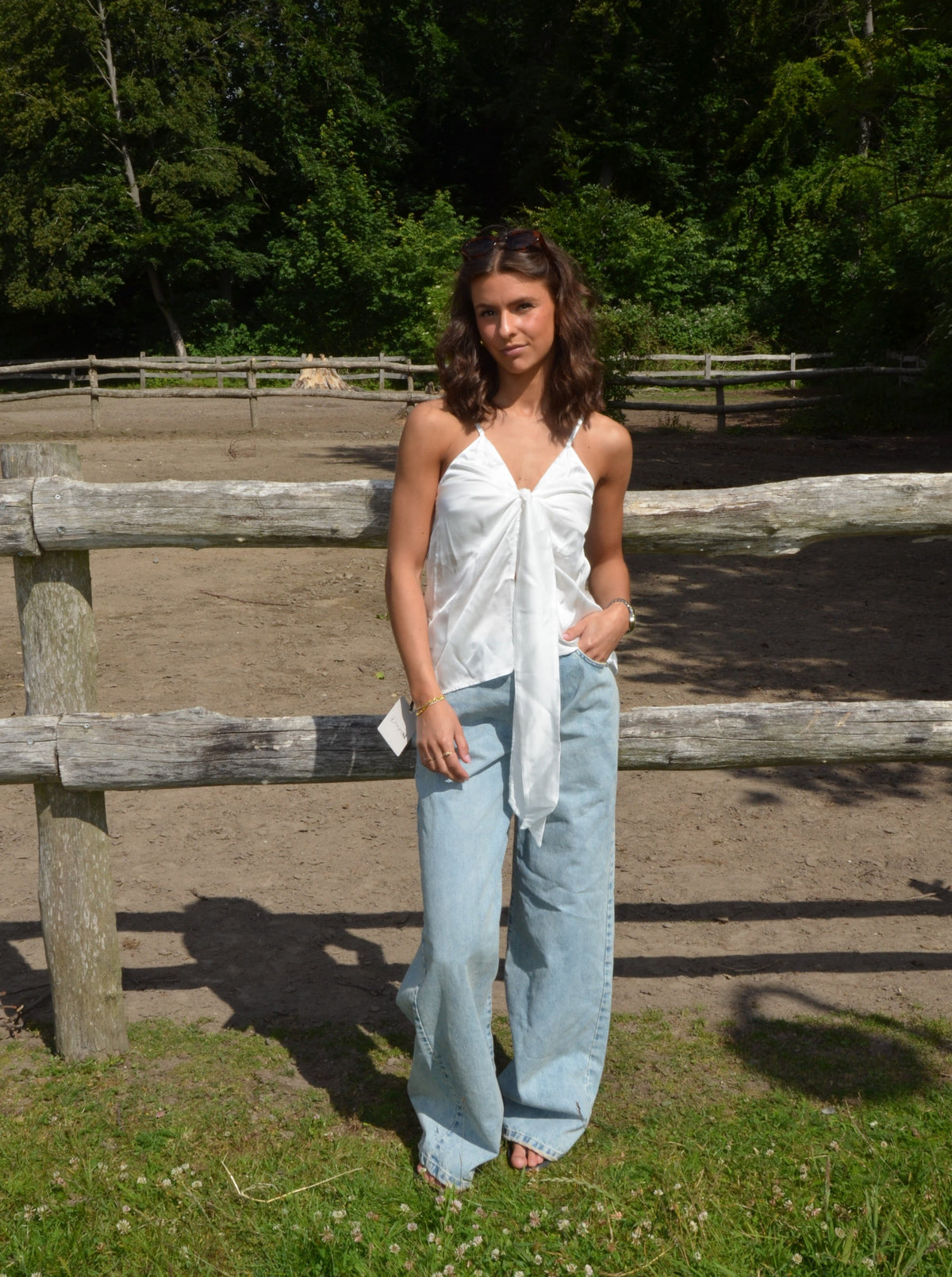 Blair satin tie top - White