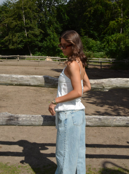 Blair satin tie top - White
