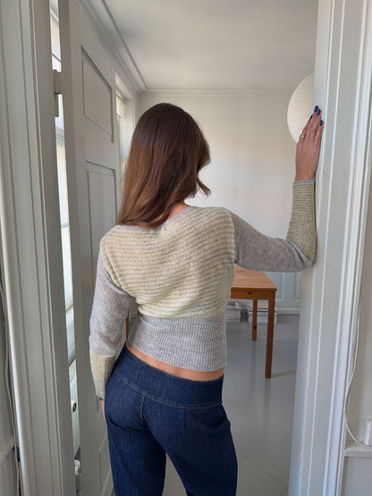 Margo fitted striped knit sweater - Grey/yellow