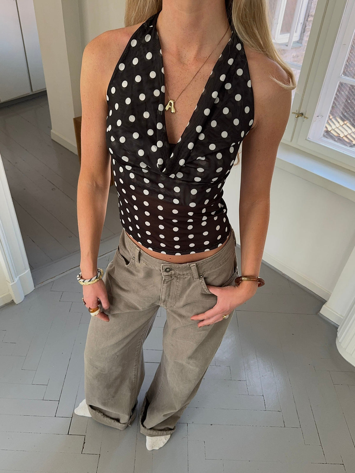 Ida top with polka dots - Black/white