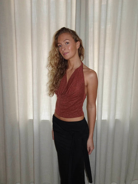 Martha halterneck top with glitter – Brown