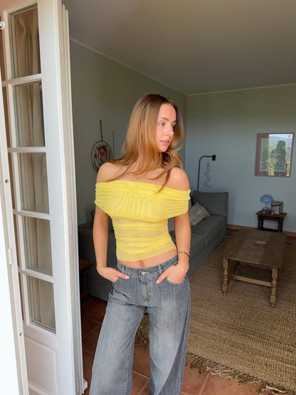 Victoire off shoulder top in mesh - Yellow