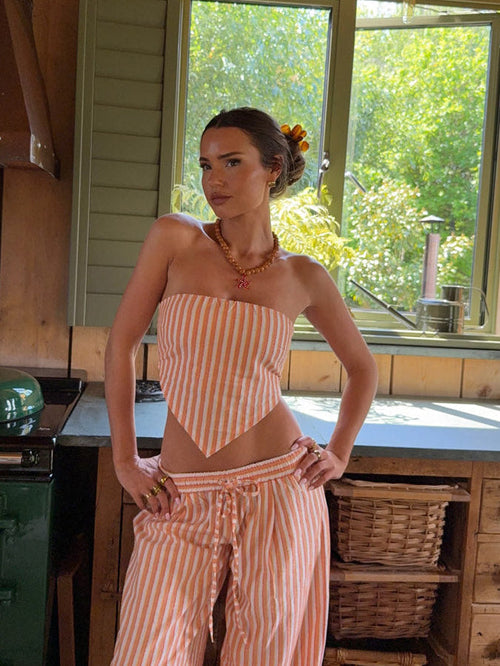 Aura striped top - Orange/white