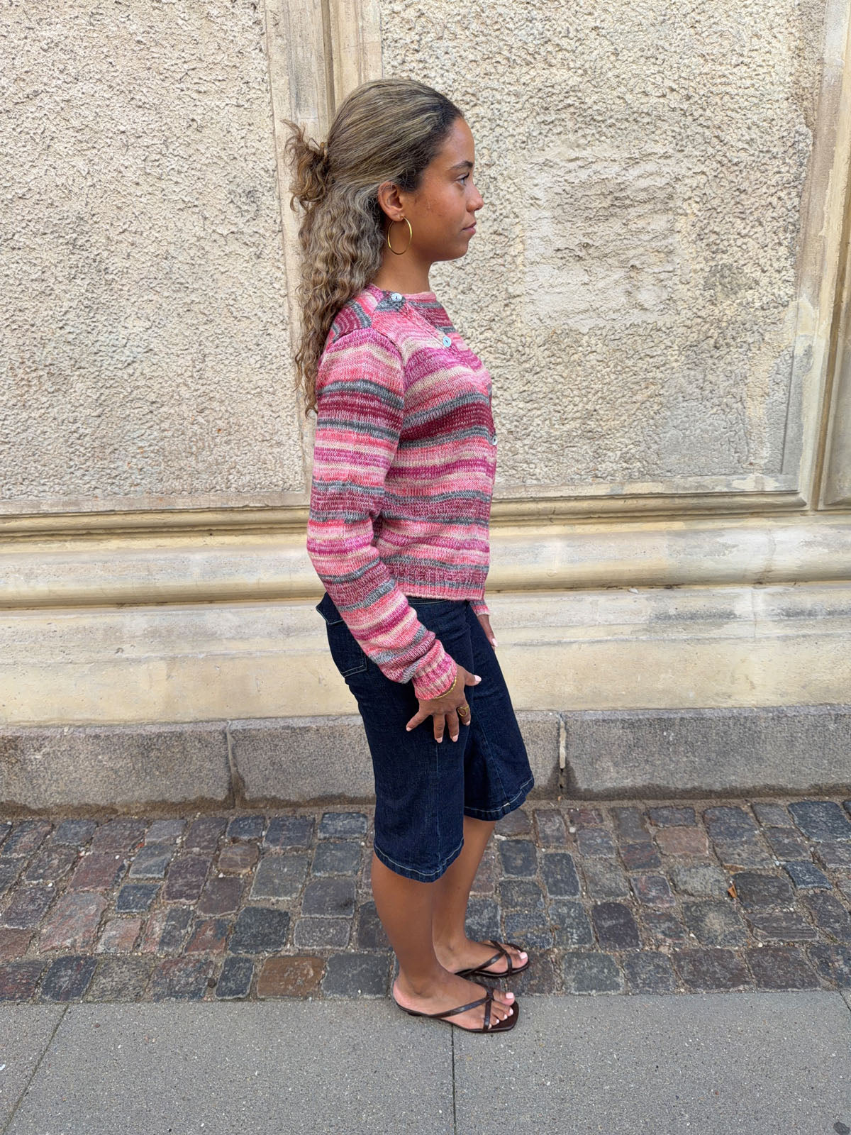 Bernie knit with buttons and stripes - Pink