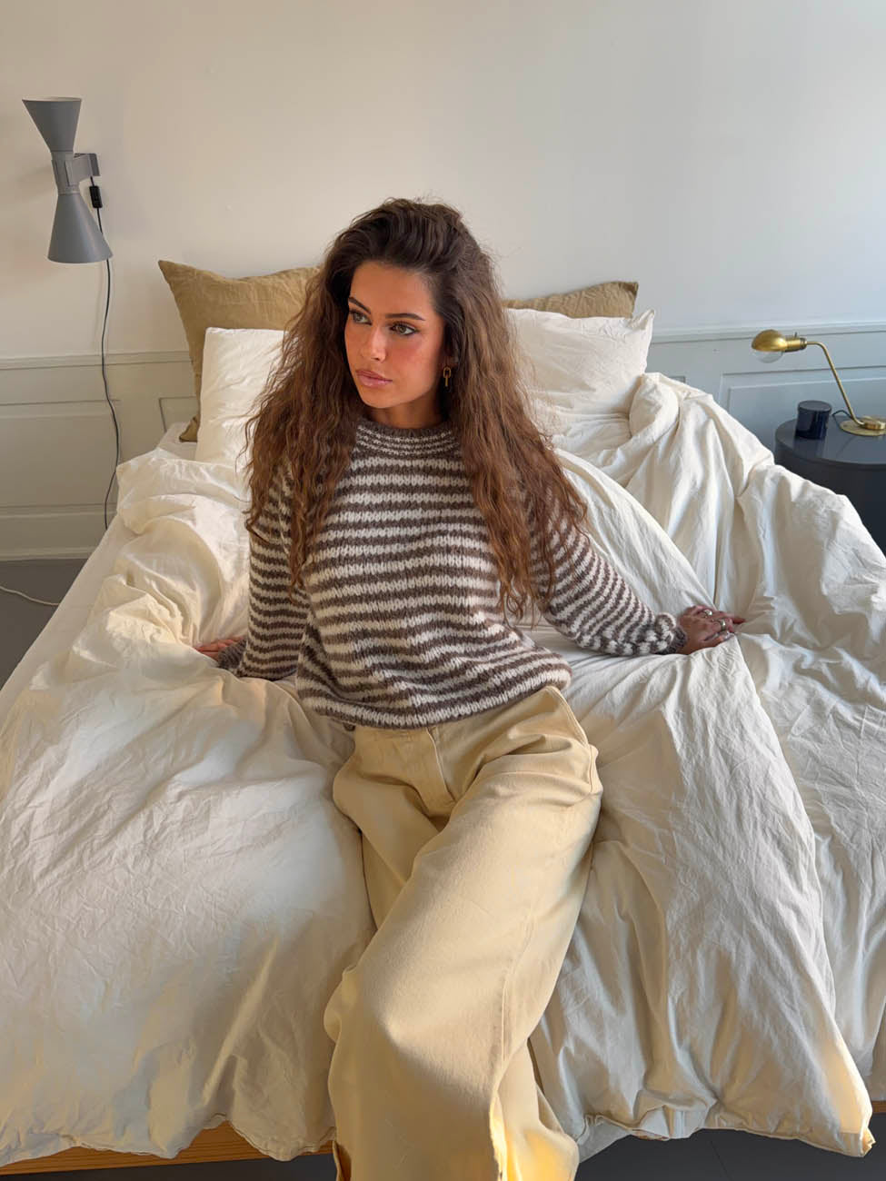 Zeya knit with stripes - White/taupe