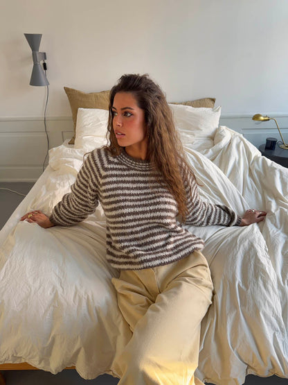 Zeya knit with stripes - White/taupe