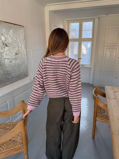 Zeya knit with stripes - Baby pink/taupe
