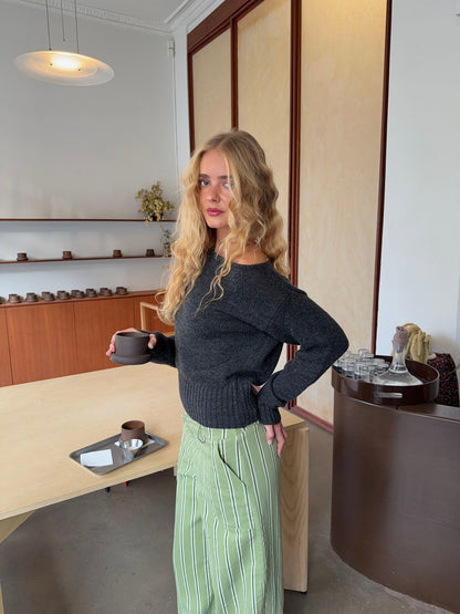 Loni one shoulder knit sweater in wool – Grey