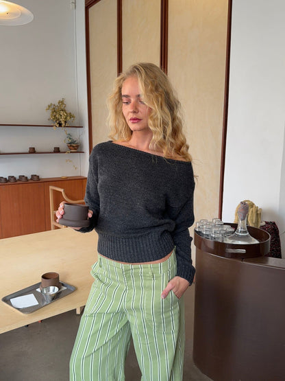 Loni one shoulder knit sweater in wool – Grey