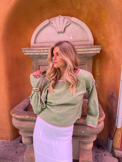 Ludovica knit with details - Green/pink
