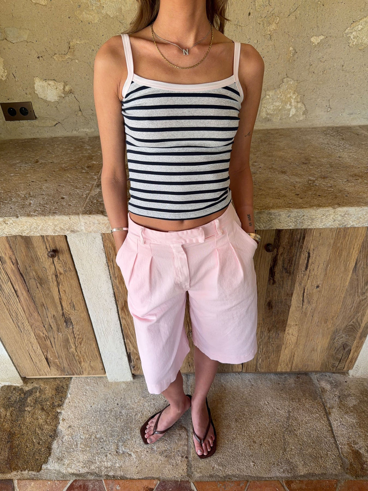 Wren tank top with stripes - Light grey/navy/pink