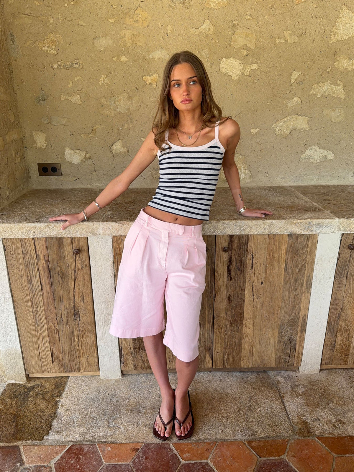 Wren tank top with stripes - Light grey/navy/pink