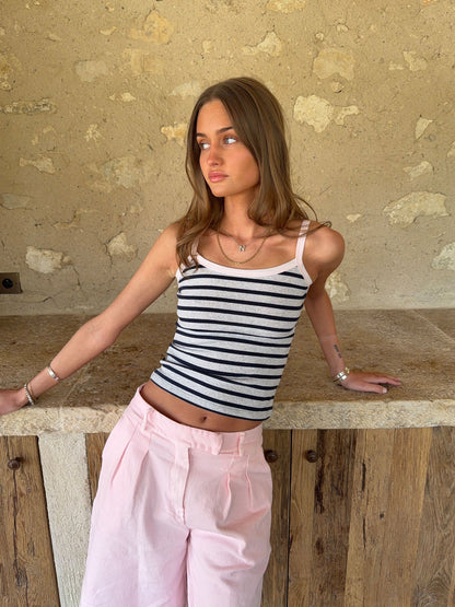 Wren tank top with stripes - Light grey/navy/pink