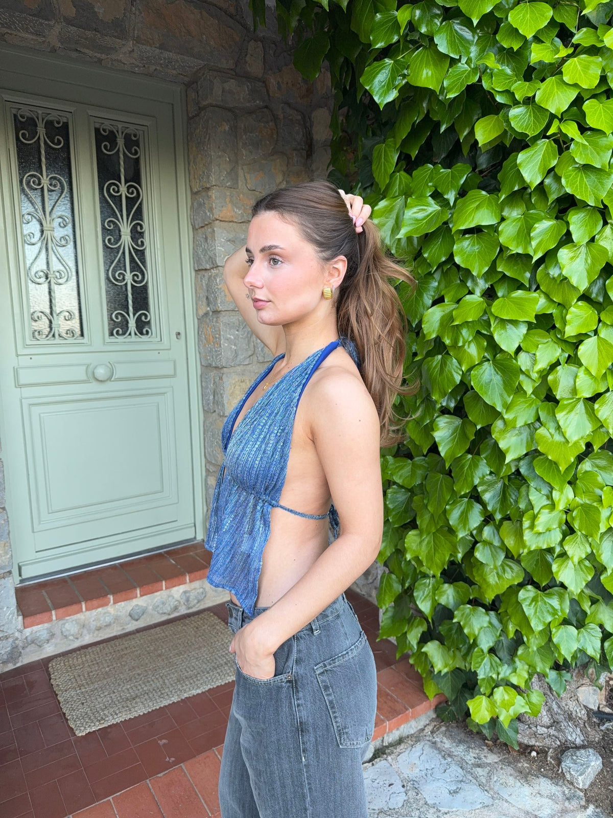 Axelle top with sequins – Blue